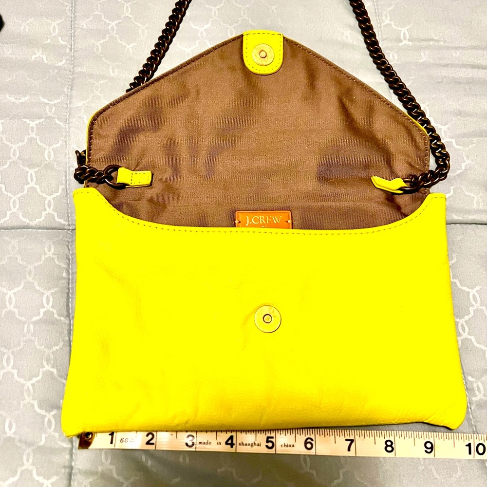 J. Crew Leather Envelope Clutch with Chain Strap 77388 Yellow /Genuine Leather